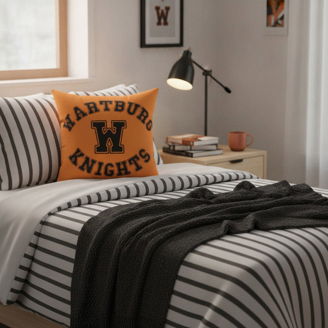Wartburg Knights Throw Pillow – Orange & Black College Dorm Decor | 7 Sizes
