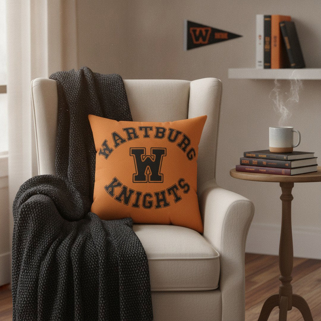 Wartburg Knights Throw Pillow – Orange & Black College Dorm Decor | 7 Sizes