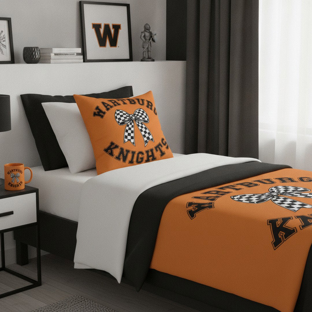Wartburg Knights Checkered Bow Throw Pillow – Orange College Dorm Decor | 7 Sizes Available
