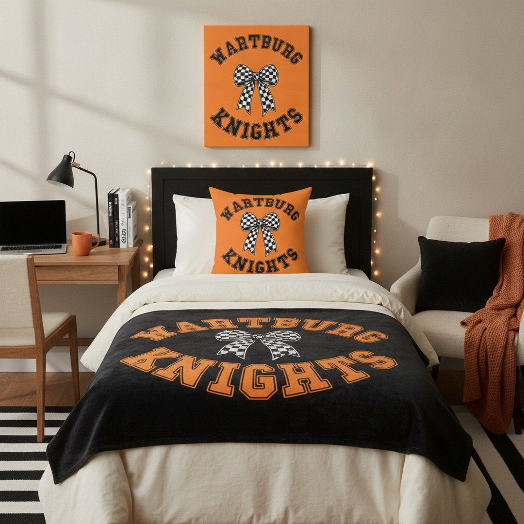 Wartburg Knights Checkered Bow Throw Pillow – Orange College Dorm Decor | 7 Sizes Available