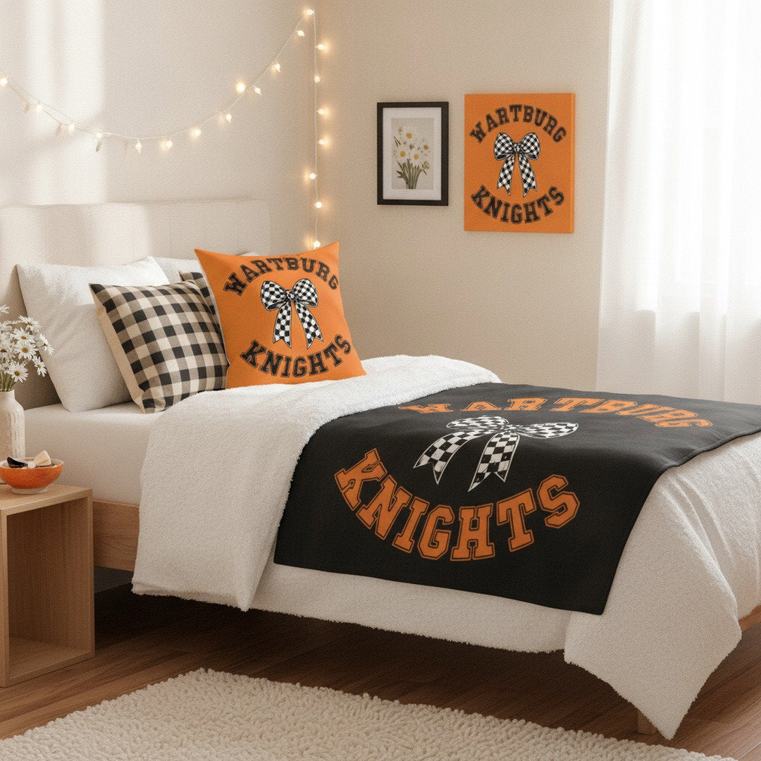 Wartburg Knights Checkered Bow Throw Pillow – Orange College Dorm Decor | 7 Sizes Available