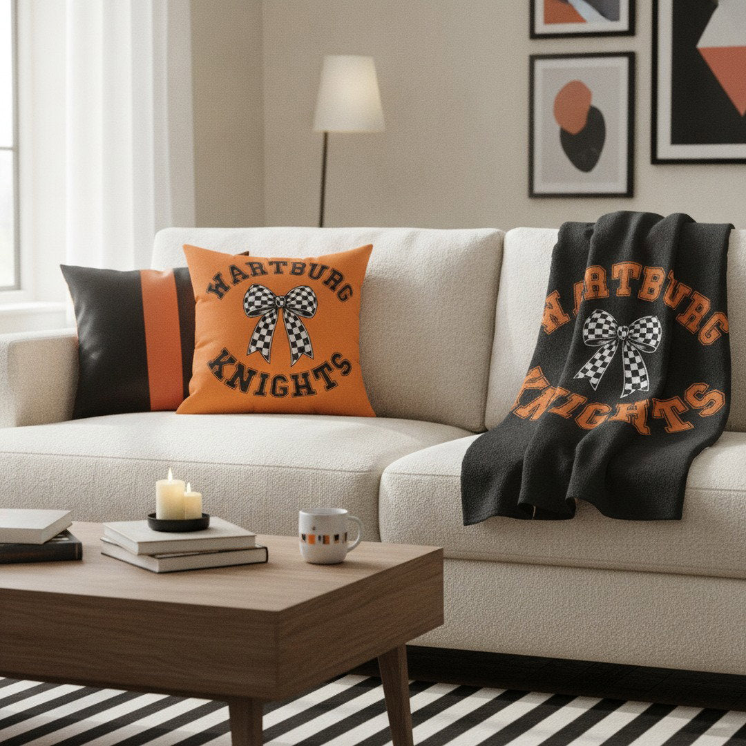 Wartburg Knights Checkered Bow Throw Pillow – Orange College Dorm Decor | 7 Sizes Available