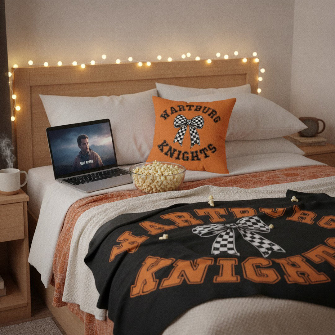 Wartburg Knights Checkered Bow Throw Pillow – Orange College Dorm Decor | 7 Sizes Available
