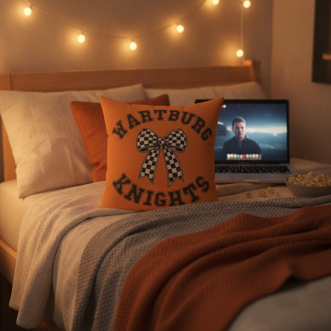 Wartburg Knights Checkered Bow Throw Pillow – Orange College Dorm Decor | 7 Sizes Available