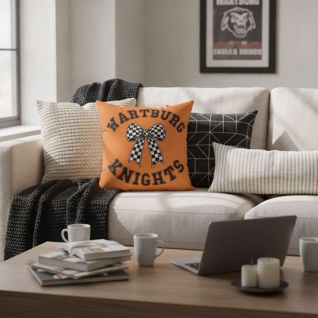 Wartburg Knights Checkered Bow Throw Pillow – Orange College Dorm Decor | 7 Sizes Available