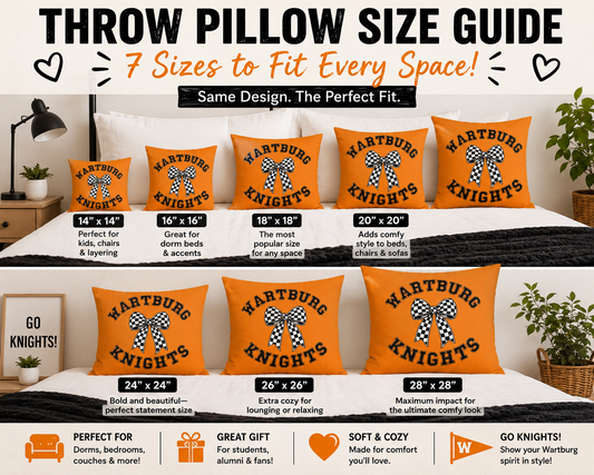 Wartburg Knights Checkered Bow Throw Pillow – Orange College Dorm Decor | 7 Sizes Available