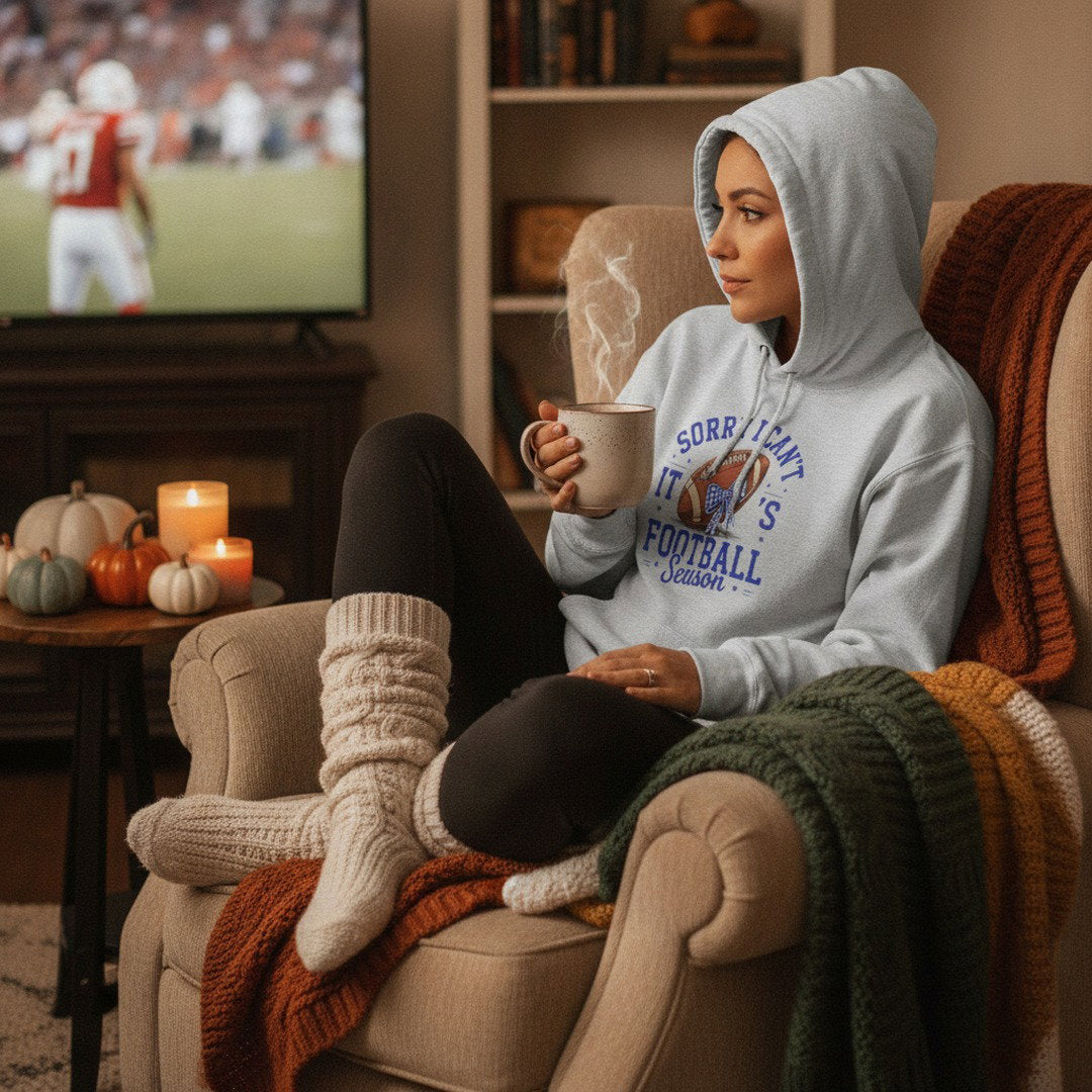 Sorry I Can't, It's Football Season Hoodie | Royal Blue, White & Heather Gray | Go KoMets Football Sweatshirt | School Spirit Hoodie