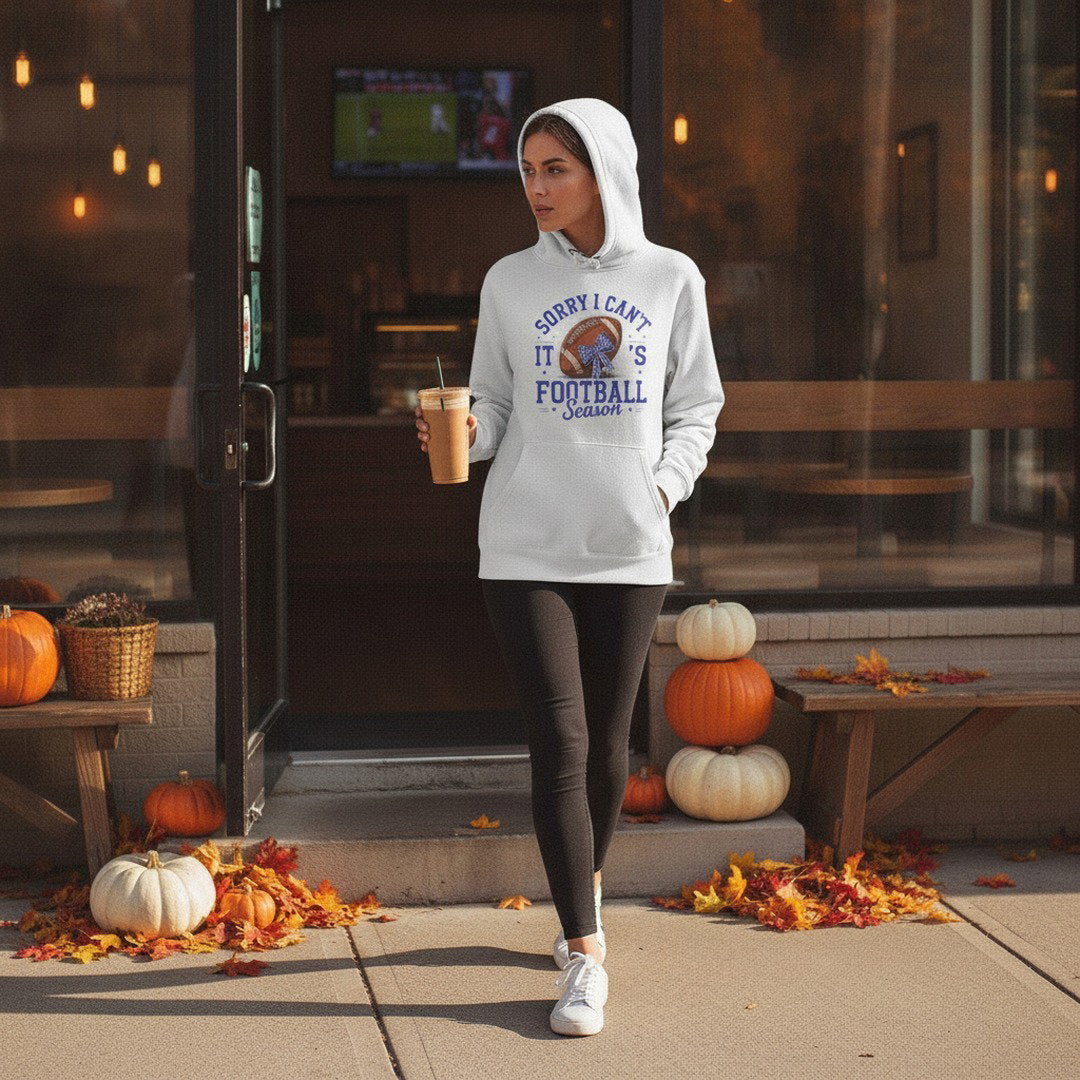 Sorry I Can't, It's Football Season Hoodie | Royal Blue, White & Heather Gray | Go KoMets Football Sweatshirt | School Spirit Hoodie