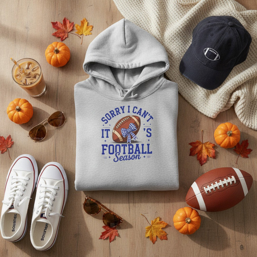 Sorry I Can't, It's Football Season Hoodie | Royal Blue, White & Heather Gray | Go KoMets Football Sweatshirt | School Spirit Hoodie