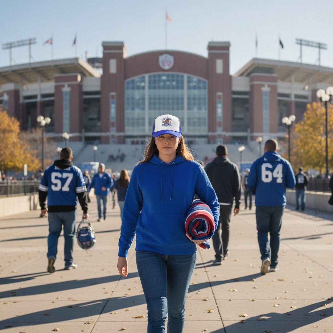 Sorry I Can't, It's Football Season Trucker Hat | Blue & White Football Hat | Football Mom Cap | Game Day Hat | School Spirit Mesh Cap
