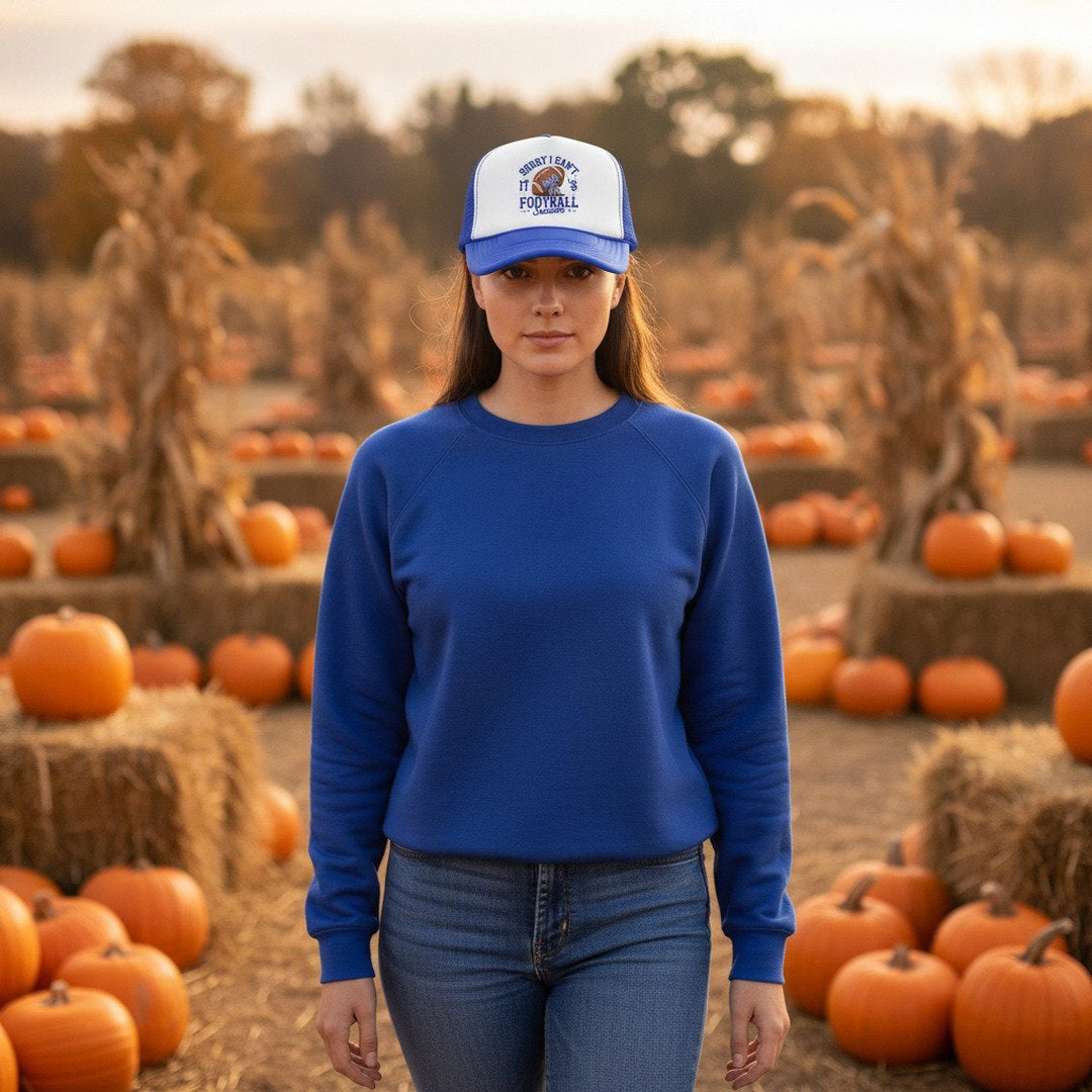 Sorry I Can't, It's Football Season Trucker Hat | Blue & White Football Hat | Football Mom Cap | Game Day Hat | School Spirit Mesh Cap
