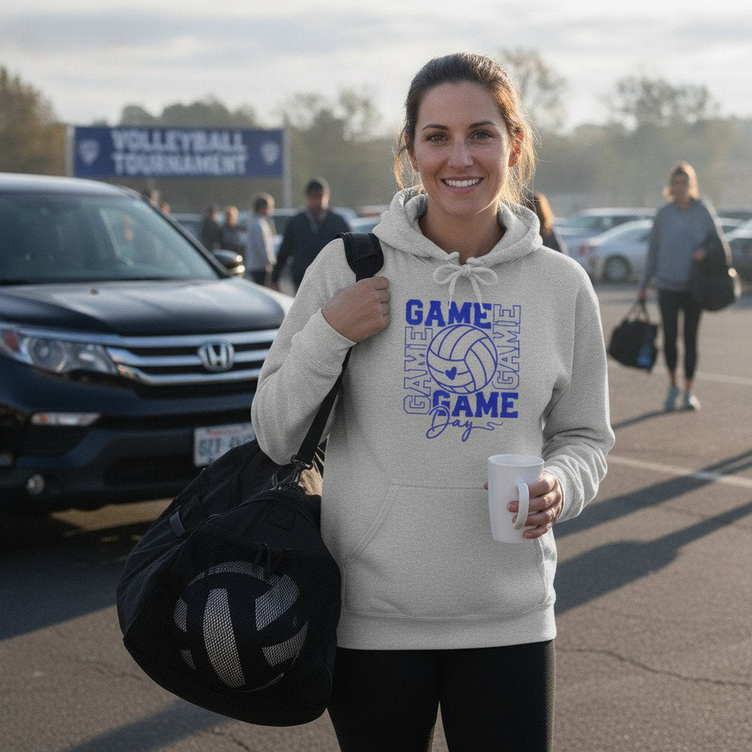 Game Day Volleyball Hoodie | Volleyball Fan Hoodie | KoMets Volleyball Sweatshirt | Royal Blue, Heather Gray & White