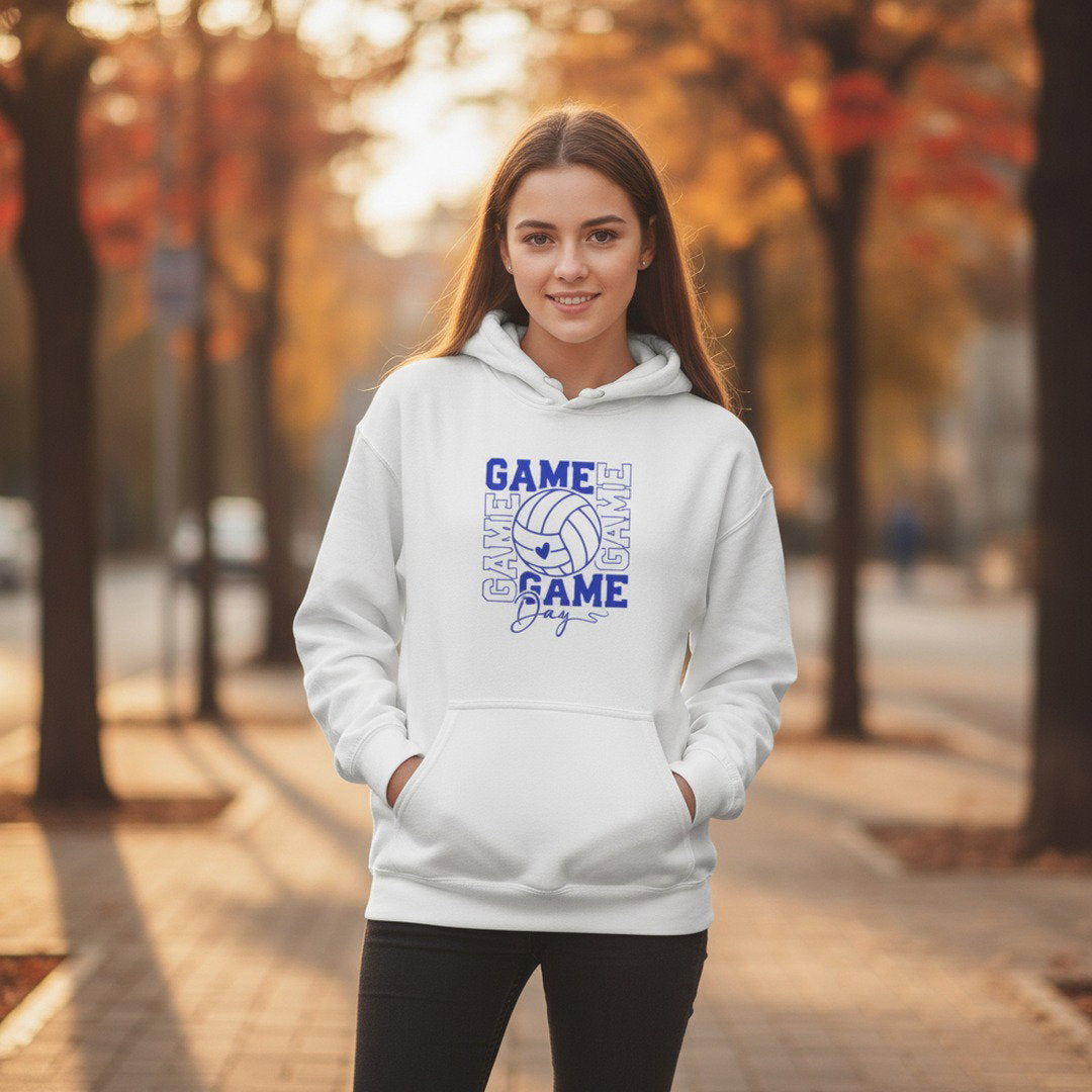 Game Day Volleyball Hoodie | Volleyball Fan Hoodie | KoMets Volleyball Sweatshirt | Royal Blue, Heather Gray & White