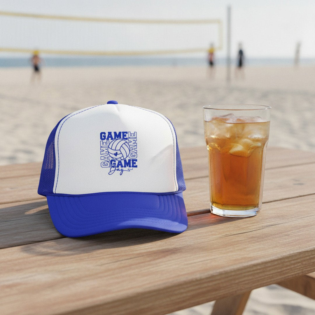 Game Day Volleyball Trucker Hat | Royal Blue & White Mesh Snapback | Volleyball Mom, Fan & Team Spirit Cap