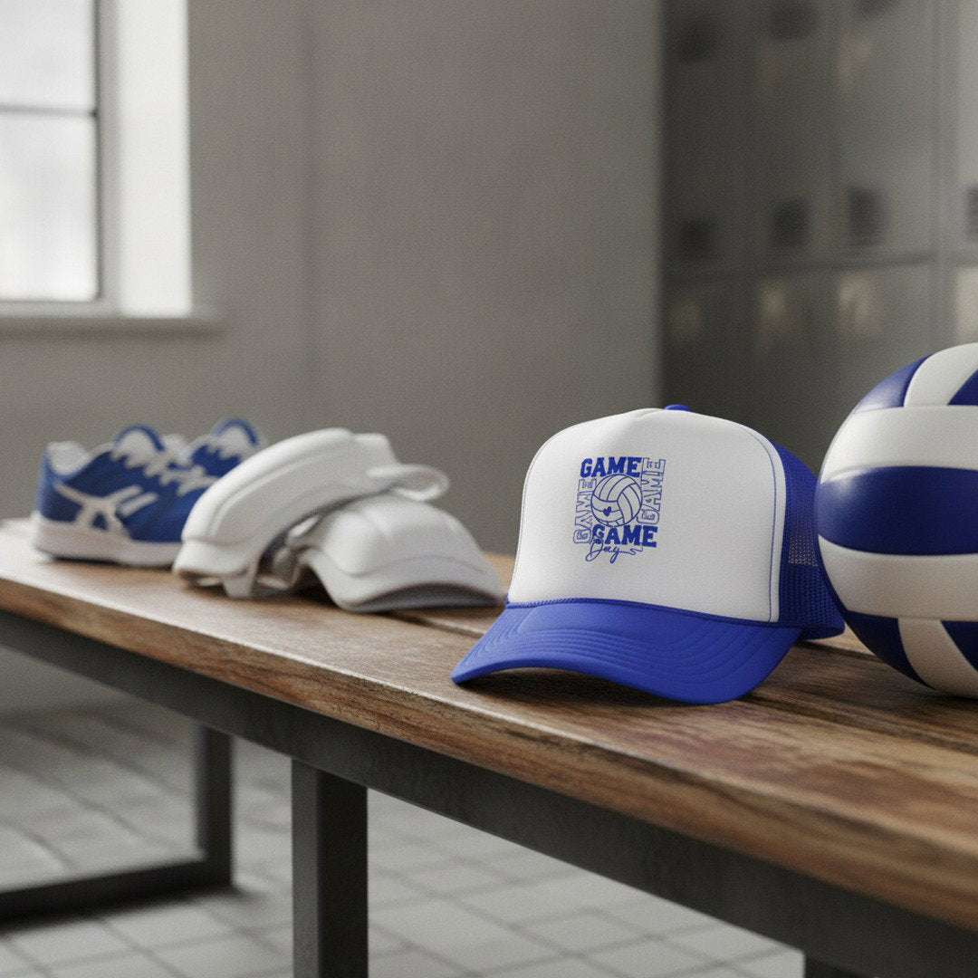 Game Day Volleyball Trucker Hat | Royal Blue & White Mesh Snapback | Volleyball Mom, Fan & Team Spirit Cap