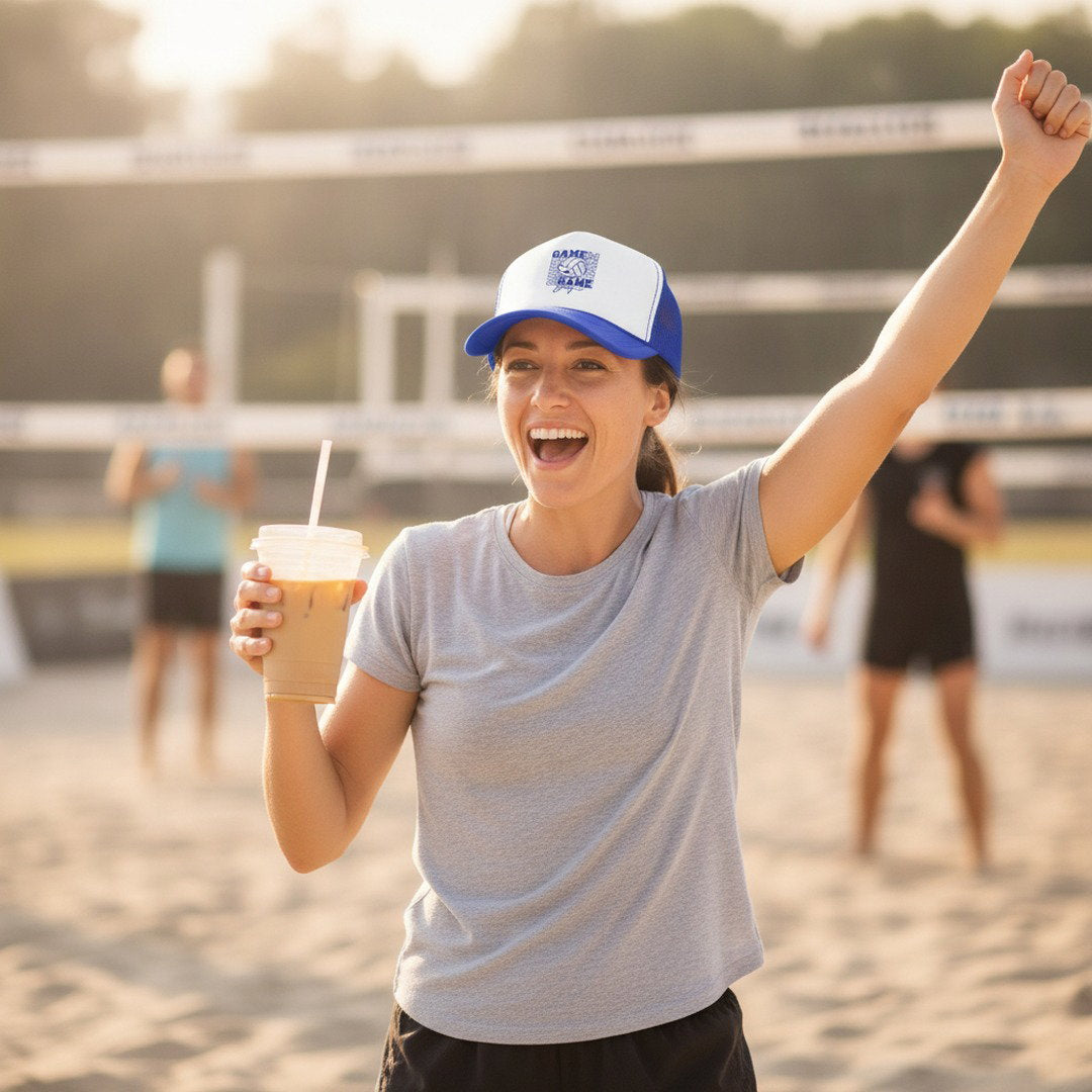 Game Day Volleyball Trucker Hat | Royal Blue & White Mesh Snapback | Volleyball Mom, Fan & Team Spirit Cap