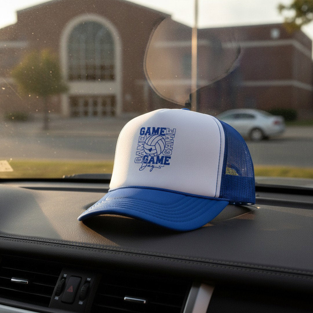 Game Day Volleyball Trucker Hat | Royal Blue & White Mesh Snapback | Volleyball Mom, Fan & Team Spirit Cap