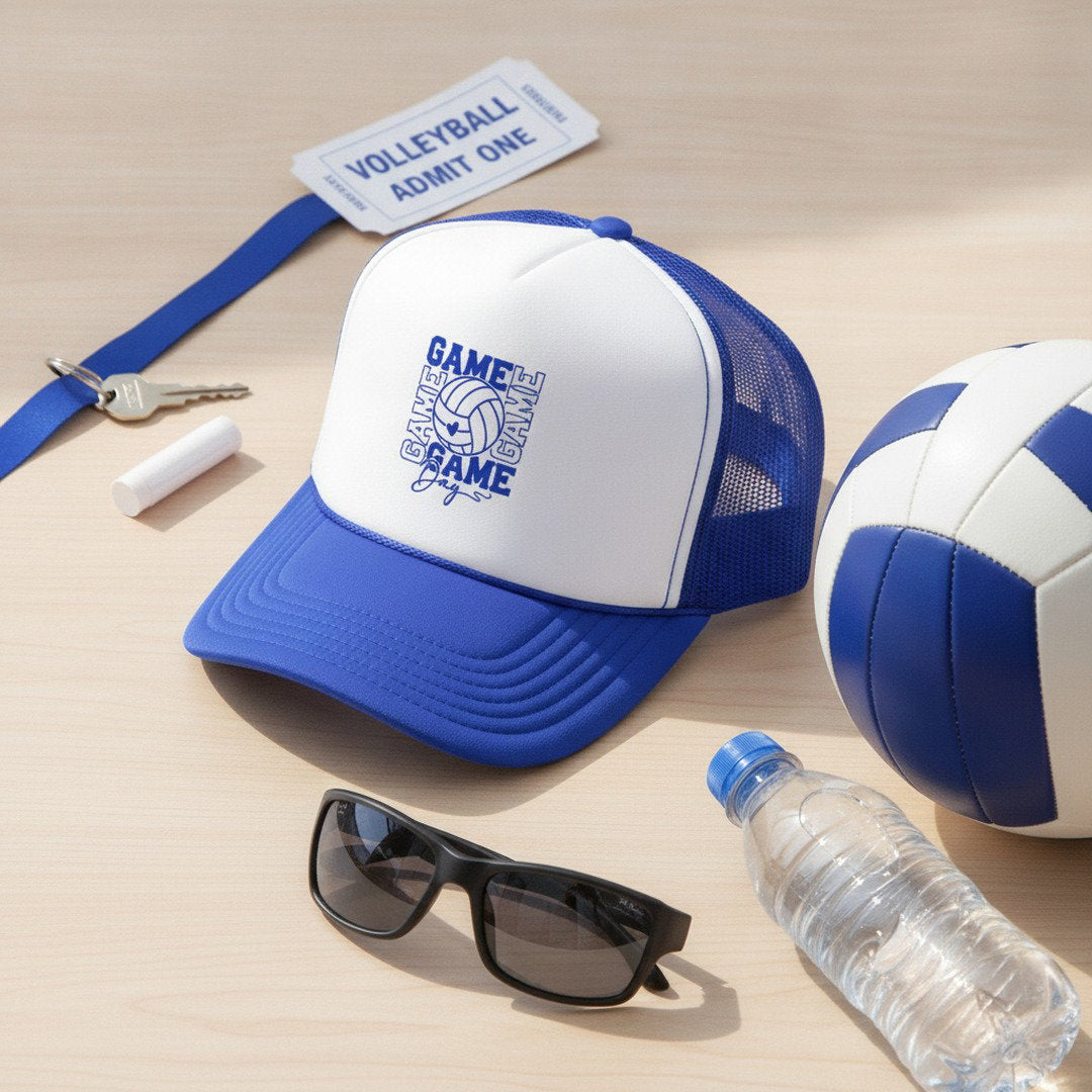 Game Day Volleyball Trucker Hat | Royal Blue & White Mesh Snapback | Volleyball Mom, Fan & Team Spirit Cap