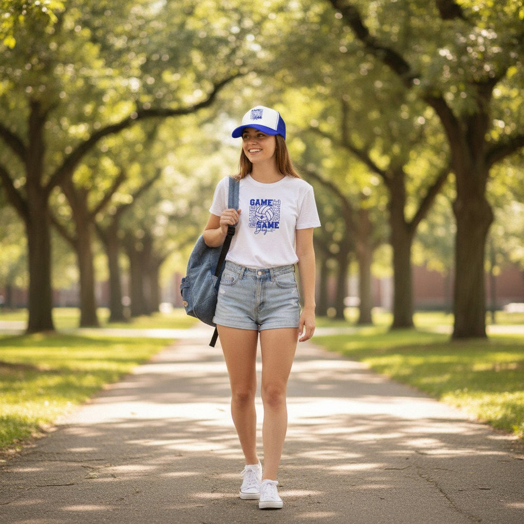 Game Day Volleyball Trucker Hat | Royal Blue & White Mesh Snapback | Volleyball Mom, Fan & Team Spirit Cap