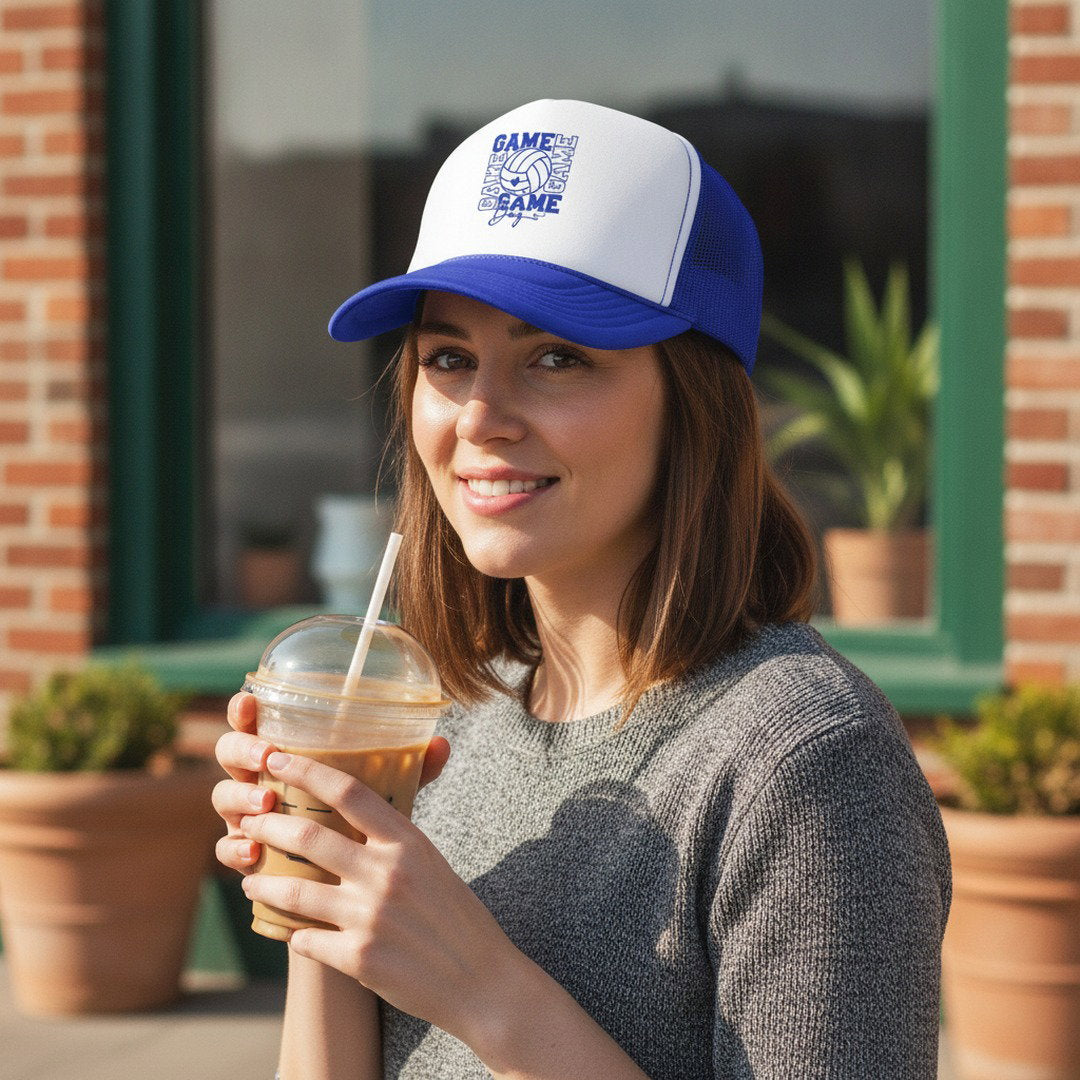 Game Day Volleyball Trucker Hat | Royal Blue & White Mesh Snapback | Volleyball Mom, Fan & Team Spirit Cap