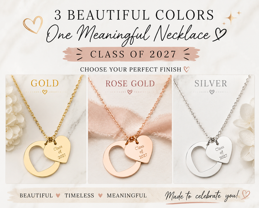 Class of 2027 Heart Necklace | Gold, Rose Gold & Silver | Senior Gift | Graduation Jewelry | High School Senior Keepsake
