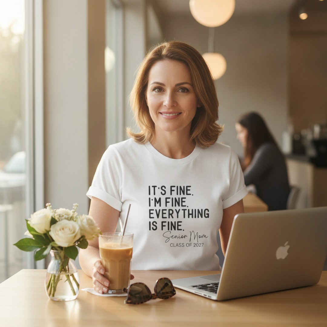 It's Fine. I'm Fine. Everything Is Fine. Senior Mom Shirt | Class of 2027 T-Shirt | Funny Senior Mom Tee | High School Senior Mom Gift