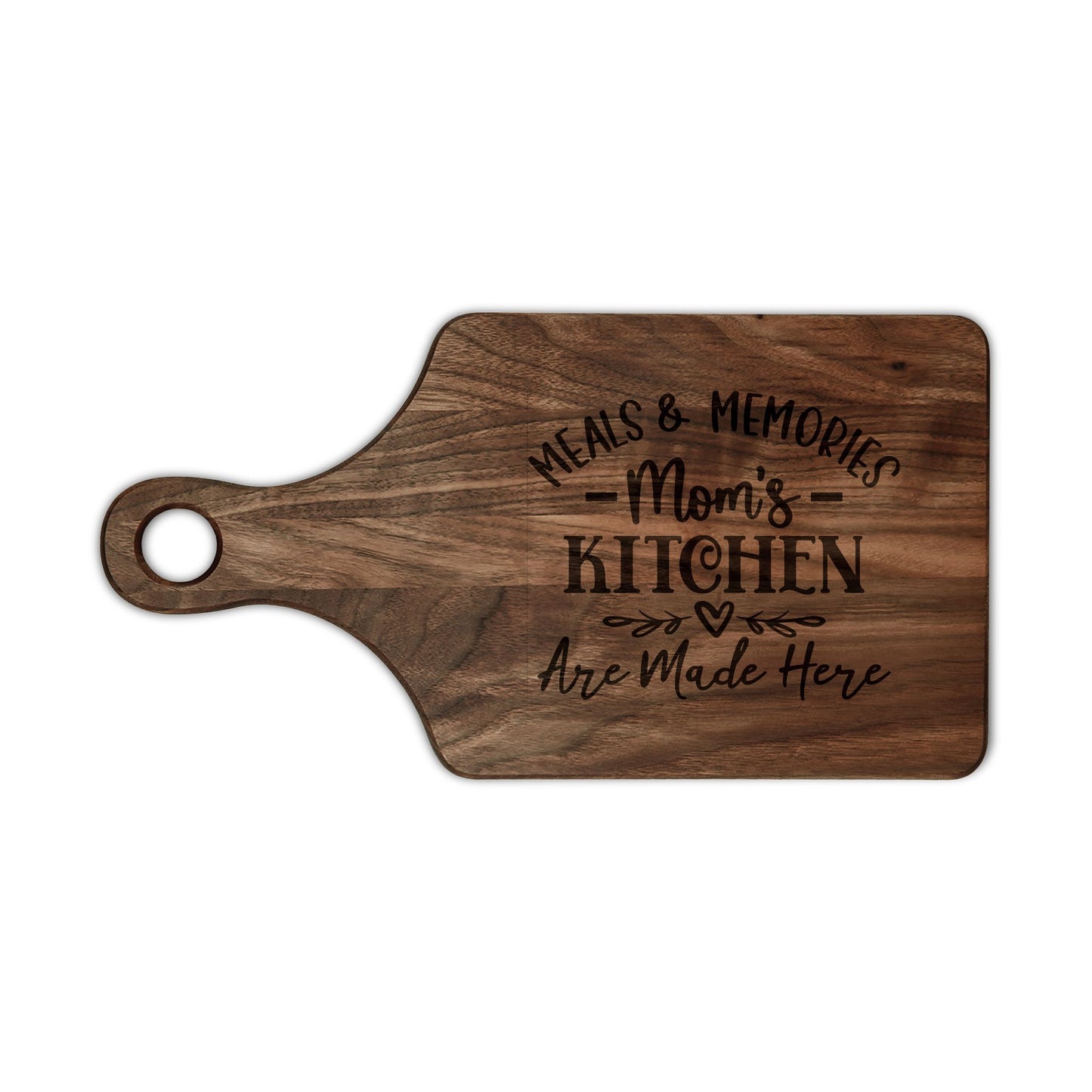Mom's Kitchen Meals & Memories Engraved Wooden Cutting Board