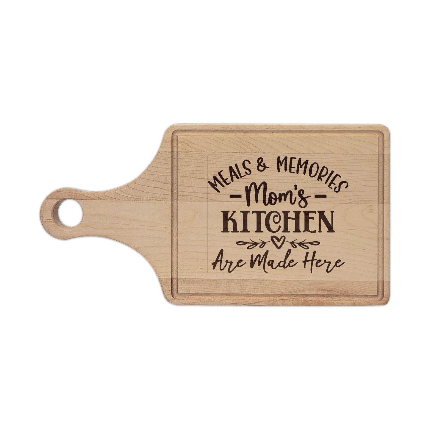 Mom's Kitchen Meals & Memories Engraved Wooden Cutting Board