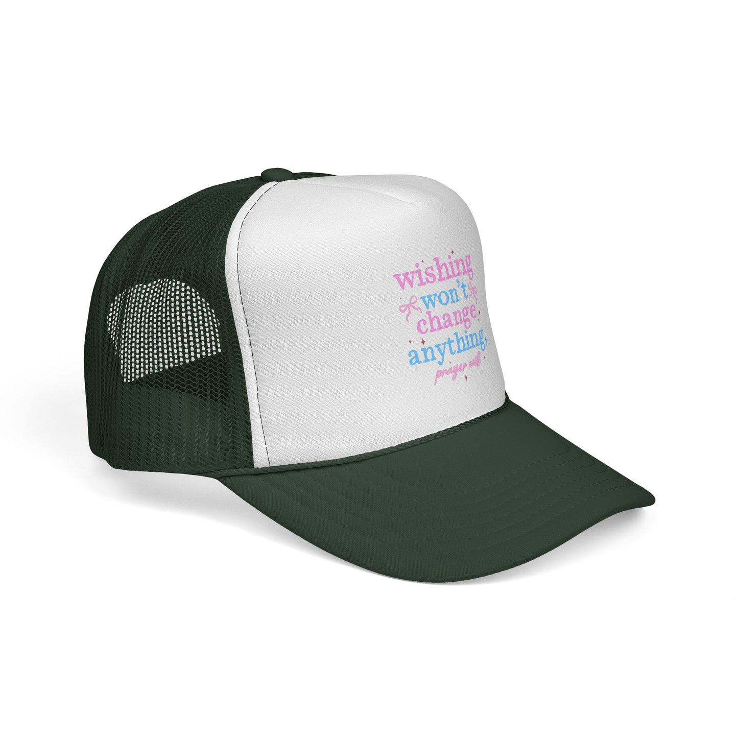 Wishing won't change anything Trucker Cap | pastel text, motivational phrase