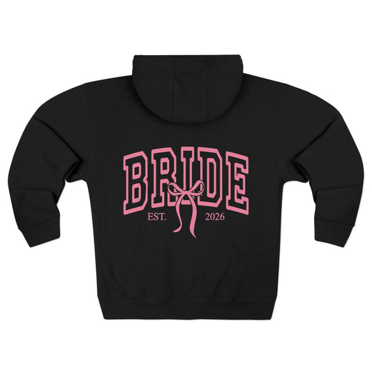 Bride Zip Hoodie — Pink Bride Hoodie with 'Bride' Ribbon Design