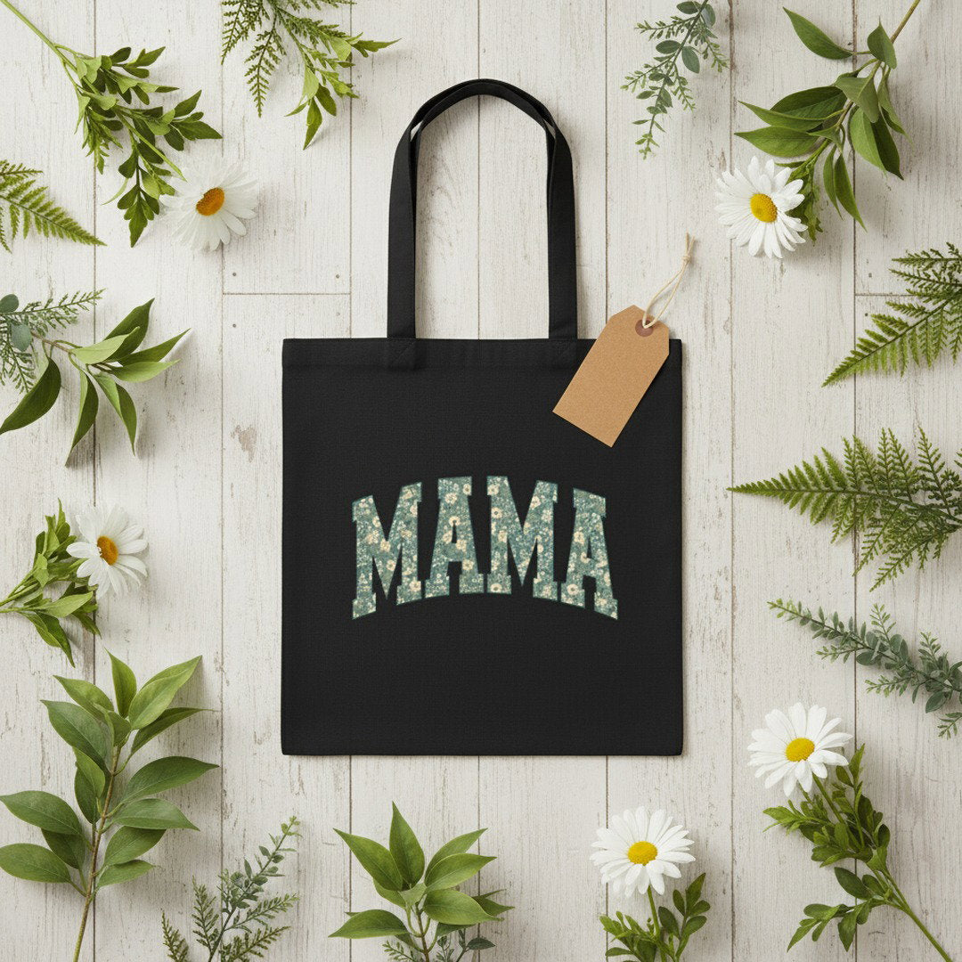 Mama Floral Canvas Tote — Cotton Market Bag for Moms, Mother’s Day Gift
