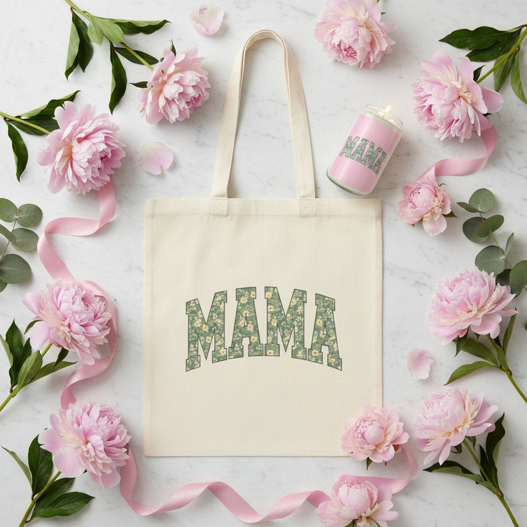 Mama Floral Canvas Tote — Cotton Market Bag for Moms, Mother’s Day Gift